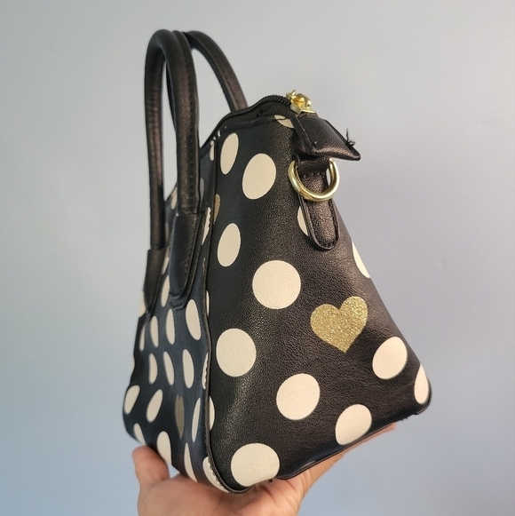 Luv Betsy by Betsy Johnson Polka-dot Heart Mini Bag Handbag Black - Picture 8 of 13